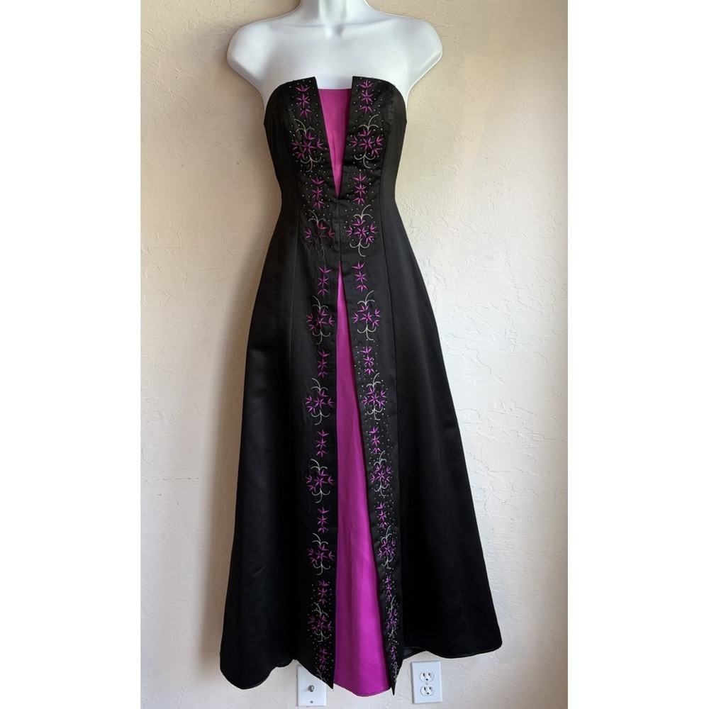 Vintage Y2K Morgan Co Corset Formal Maxi Dress 2 Gothic Beaded Strapless Prom